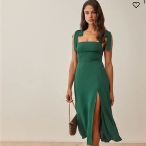 Reformation Twilight Midi Dress with Tie Straps in Emerald Green Size 2